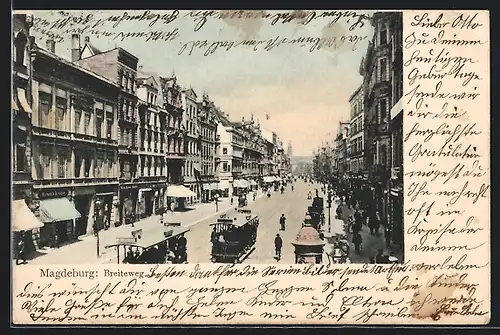 AK Magdeburg, Breiteweg mit Strassenbahn