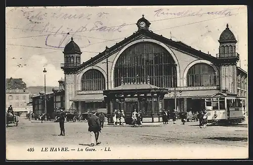 AK Le Havre, La Gare, Strassenbahn