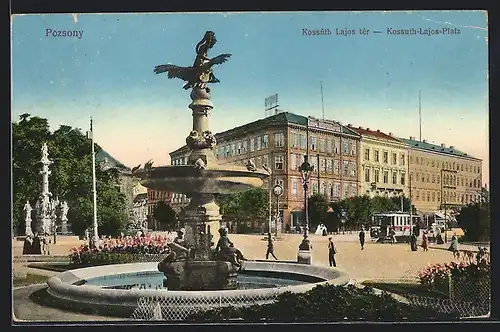 AK Pozsony, Kossuth-Lajos-Platz, Strassenbahn