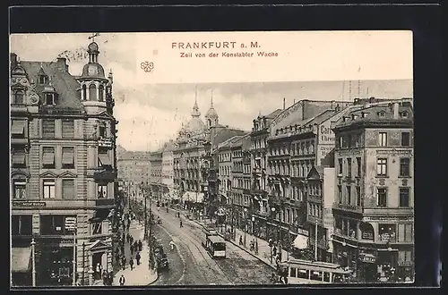 AK Frankfurt a. M., Zeil mit Strassenbahn von der Konstabler Wache