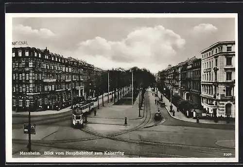 AK Mannheim, Strassenbahn, Blick vom Hauptbahnhof zum Kaiserring