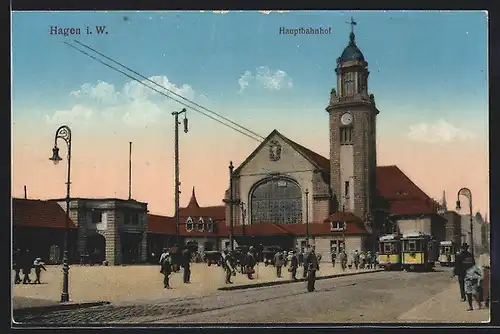AK Hagen i. W., Strassenbahnen vor dem Hauptbahnhof