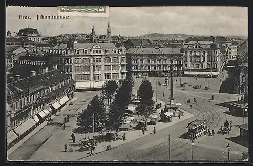 AK Graz, Jakominiplatz mit Strassenbahn