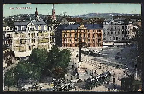 AK Graz, Strassenbahn am Jakominiplatz