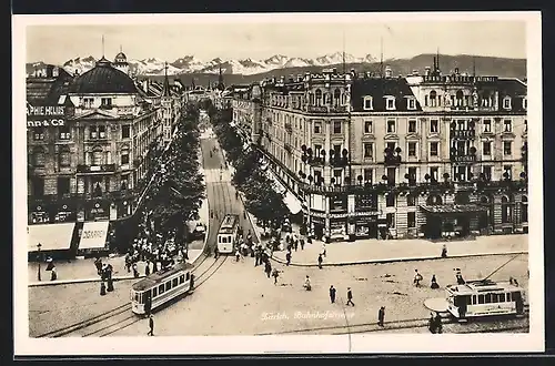 AK Zürich, Strassenbahn in der Bahnhofstrasse