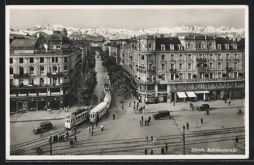 AK Zürich, Strassenbahnen in der Bahnhofstrasse