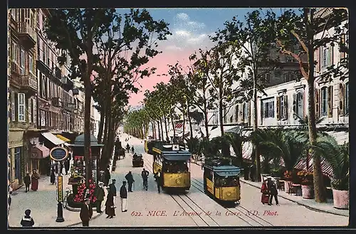 AK Nice, L`Avenue de la Gare, Strassenbahn