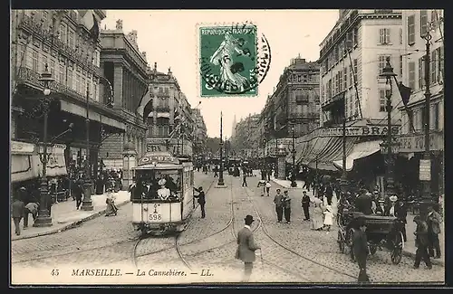 AK Marseille, La Cannebier mit Strassenbahn
