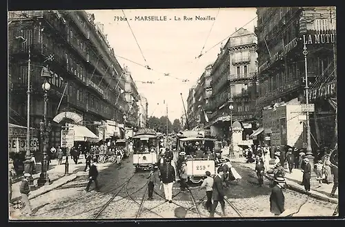 AK Marseille, La Rue Noailles, Strassenbahn