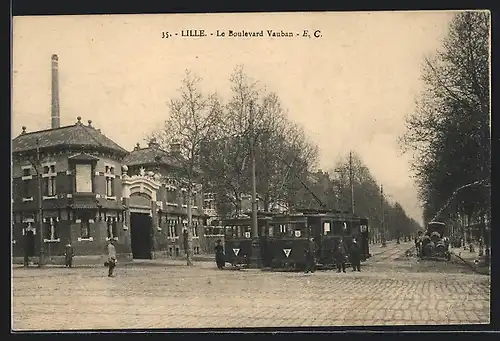 AK Lille, Le Boulevard Vauban, Strassenbahn