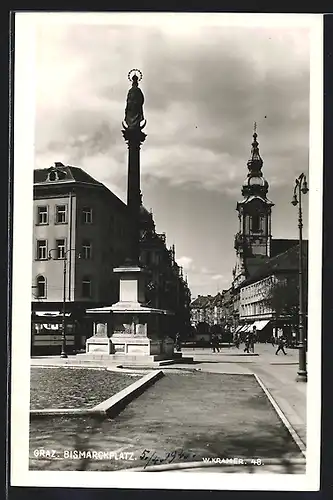 AK Graz, Der Bismarckplatz mit Strassenbahn