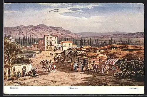 Künstler-AK Friedrich Perlberg: Jericho, Strassenpartie mit Jordan Hotel