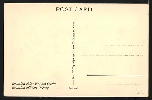 AK Jerusalem, Ortsansicht mit Ölberg