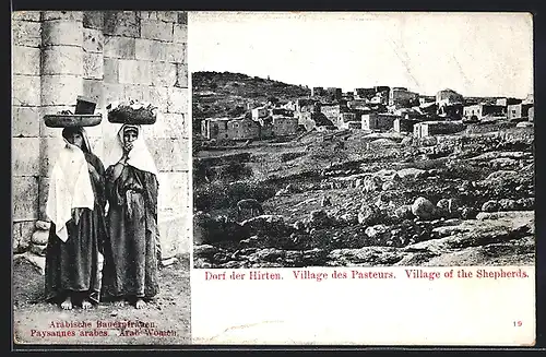 AK Dorf der Hirten, Ortsansicht, arabische Bauernfrauen