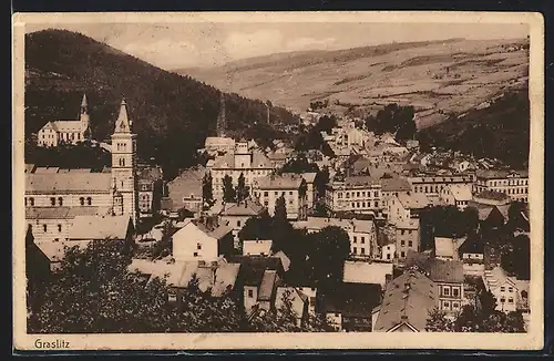 AK Graslitz, Teilansicht mit Kirche