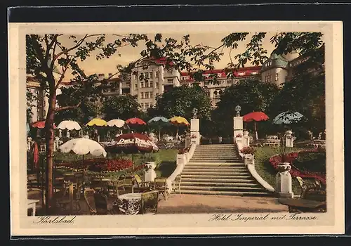 AK Karlsbad, Hotel Imperial mit Terrasse