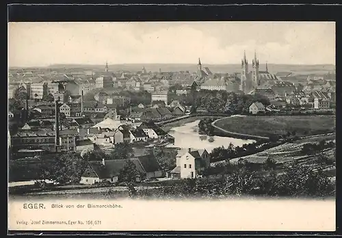 AK Eger, Blick von der Bismarckhöhe auf den Ort