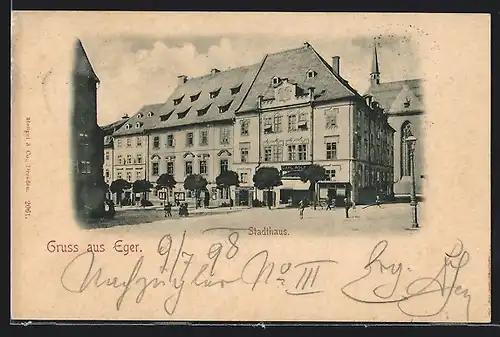 AK Eger, Ortspartie mit Stadthaus