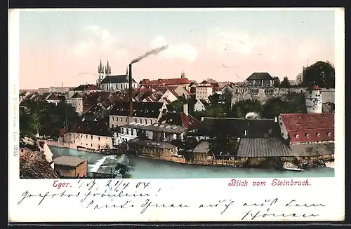 AK Eger, Blick vom Steinbruch auf die Stadt