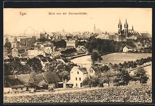 AK Eger, Blick von der Bismarckhöhe mit Kirche