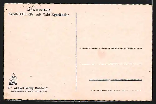 AK Marienbad, Strasse mit Cafe Egerländer
