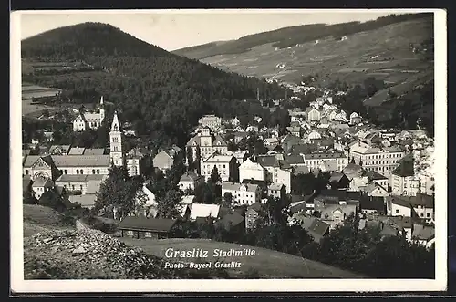 AK Graslitz, Die Stadtmitte aus der Vogelschau