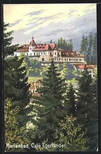Künstler-AK Marienbad, Blick zum Café Egerländer