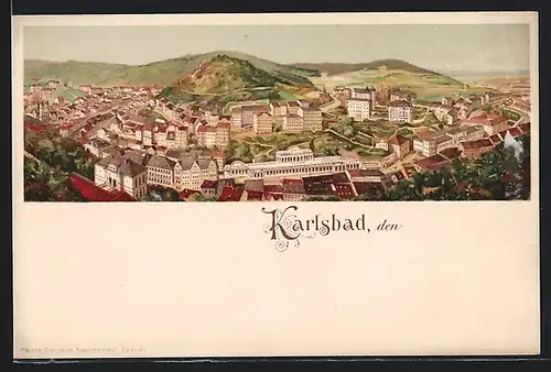 Lithographie Karlsbad, Ortsansicht