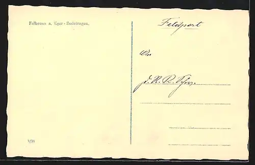 AK Falkenau /Eger, Ortspartie mit Geschäften und Kirche