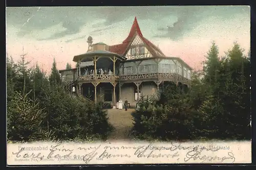 AK Franzensbad, Cafe-Restaurant Amerika im Stadtwald