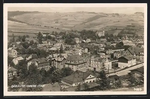 AK Graslitz, Obere Stadt aus der Vogelschau