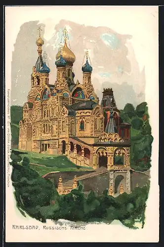 Künstler-AK Alexander Marcks: Karlsbad, Russische Kirche