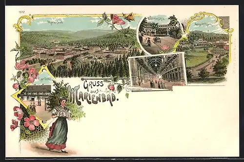 Lithographie Marienbad, Waldmühle, Egerländer, Totalansicht
