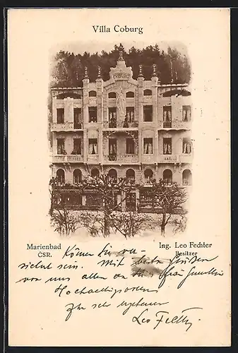 AK Marienbad, Hotel Villa Coburg, Bes. Ing. Leo Fechter