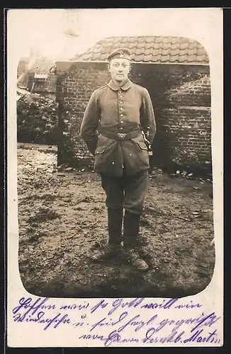 Foto-AK Uffz. Martin Wagner in Uniform 11. Bayer. Inf. Rgt. 2. Komp. mit Bajonett