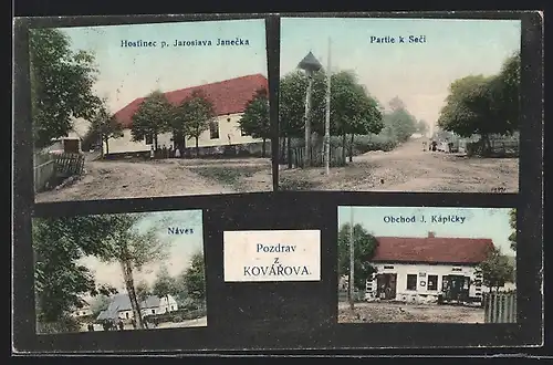 AK Kovarov, Hostinec p. Jaroslava Janecka, Náves, Obchod J. Képicky