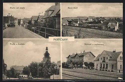 AK Poricany, Kostela, Nadrazi / Bahnhof