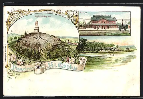 Lithographie Velky Osek, Bojiste u Kolina 1757, Nadrazi