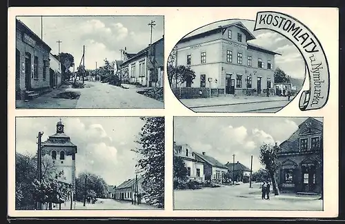 AK Kostomlaty u Nymburka, Gasthaus, Geschäft, Ortspartie