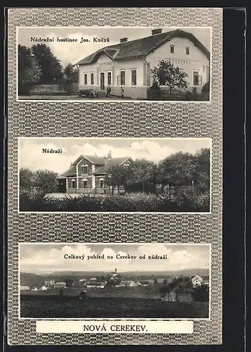 AK Nová Cerekev, Nádrazni hostinec Jos. Knezu, Nádrazi