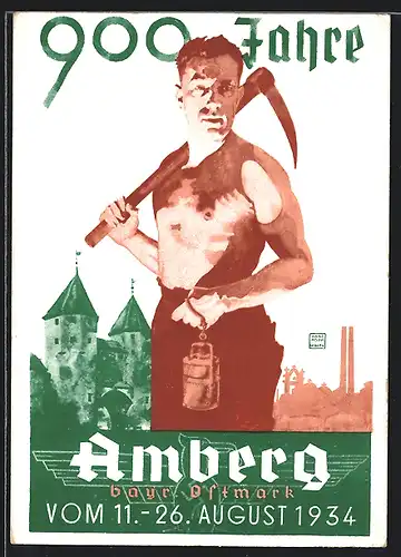 AK Amberg, 900 Jahrfeier 1934, Schloss und Arbeiter