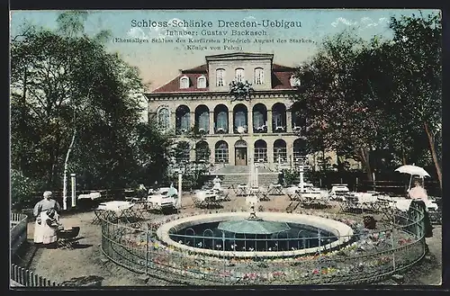 AK Uebigau b. Dresden, Gasthaus Schloss-Schänke, Ehemaliges Schloss des Kurfürsten Friedrich August des Starken