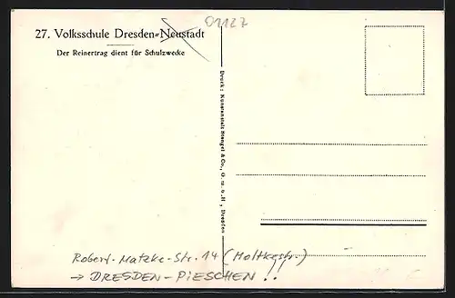 AK Dresden-Neustadt, Blick zur 27. Volksschule