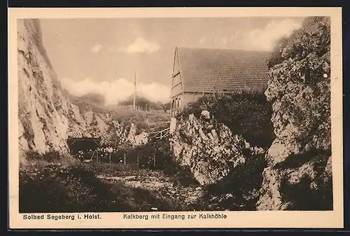 AK Segeberg i. Holst., Kalkberg mit Eingang zur Kalkhöhle, Steinbruch