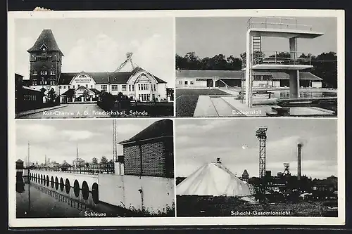 AK Sehnde, Kali-Chemie A.G. W. Friedrichshall, Schleuse, Bäckerei Seeleke, Badeanstalt