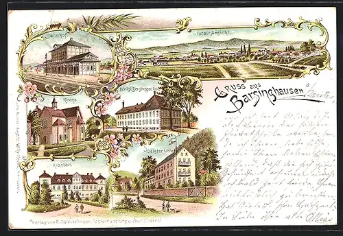 Lithographie Barsinghausen, Deister Hotel, Bahnhof, Königl. Berginspection