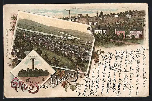 Lithographie Bendorf, Grube Werner, Kriegerdenkmal, Vierwinde