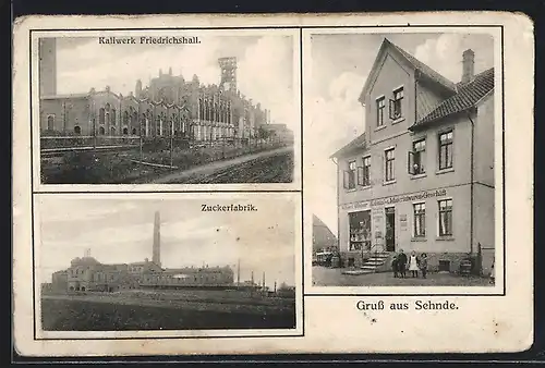 AK Sehnde, Kolonialwarenhandlung Albert Weber, Zuckerfabrik, Kaliwerk Friedrichshall