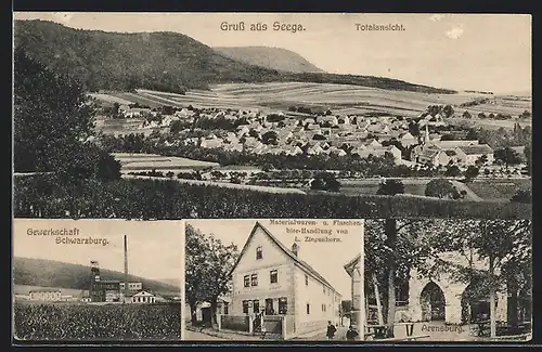 AK Seega, Materialwaren- u. Flaschenbier-Handlung von L. Ziegenhorn, Gewerkschaft Schwarzburg, Arensburg, Salzbergwerk