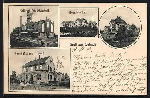 AK Sehnde, Geschäftshaus H. Kohl, Kaliwerk Friedrichshall, Beamtenvillen